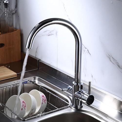 ZYCDP KüchenWasserhahn 3 Wege. 360° Schwenkbar, Armatur Küche mit Filter Mischbatterie, Wasserhahn Küche Messing, Chrom von ZYCDP