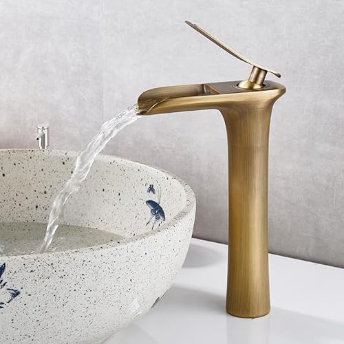 ZYCDP Mischbatterie Bad Retro Einhebel Mischbatterie Waschbecken aus Messing Wasserfall Wasserhahn Bad Mischbatterie Heiß Und Kalt, Antike, Hoch von ZYCDP