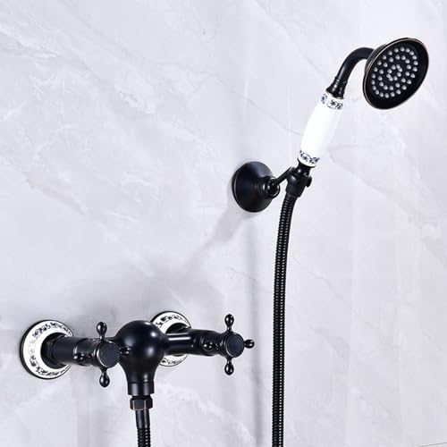 ZYCDP Mischbatterie Badewanne Unterputz Messing Retro Duschgarnitur Set mit Handbrause Schwarz Antiquität von ZYCDP