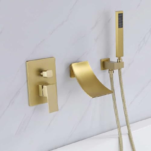 ZYCDP Mischbatterie Badewanne Unterputz mit Brause Duscharmatur Einhandmischer Messing Gold Gebürstet von ZYCDP