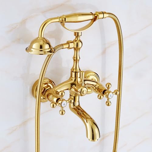 ZYCDP Mischbatterie Dusche Unterputz 2 Griffe Wasserhahn Badewanne Retro mit Handbrause Gold ZYCDP Mischbatterie Dusche Unterputz 2 Griffe Wasserhahn Badewanne Retro mit Handbrause Gold von ZYCDP