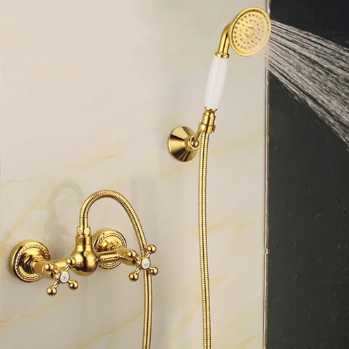 ZYCDP Mischbatterie Dusche Unterputz Retro Badewannenarmatur mit Handbrause Doppelkreuzgriff Gold von ZYCDP