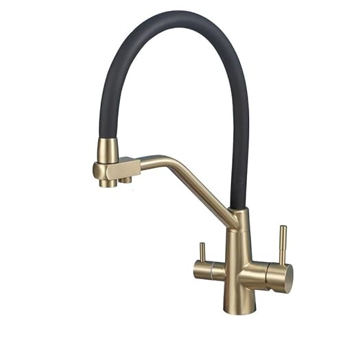 ZYCDP Mischbatterie Küche 3 Wege Edelstahl, Küchenarmatur 360 Grad 3 in 1 Armatur Küche mit Filter Mischbatterie Gebürstetes Gold von ZYCDP