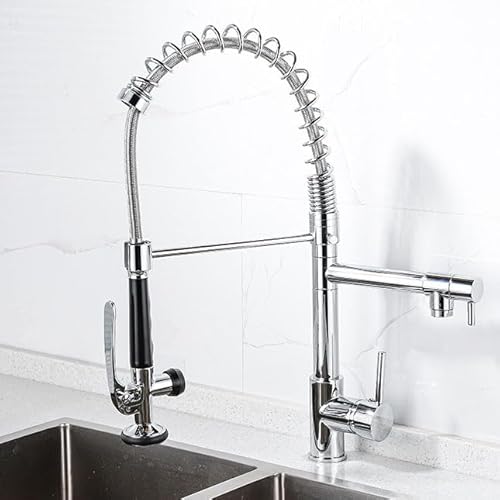 ZYCDP Mischbatterie Küche Ausziehbar mit Brause Wasserhahn Küche mit Feder, 360° Drehung Spültischarmatur mit Brause Zwei Wasserstrahlarten Chrom von ZYCDP