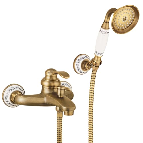 ZYCDP Wannenarmatur Vintage Mischbatterie Dusche Wandmontage, Duscharmatur Badewanne Messing mit Handbrause Antiquität von ZYCDP