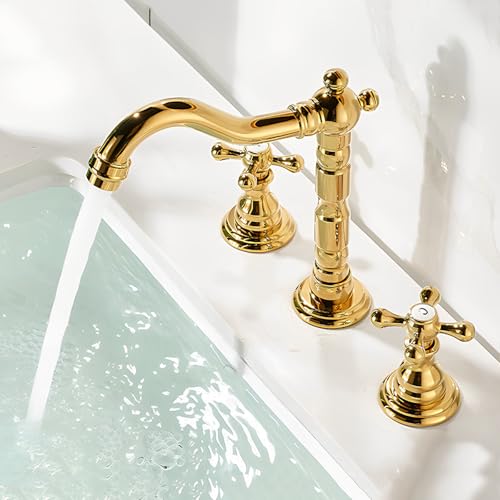 ZYCDP Waschbeckenarmatur 3 Loch 360 Drehbar Mischbatterie Bad Kreuzgriff Warm und Kalt Wasser Gold ZYCDP Waschbeckenarmatur 3 Loch 360 Drehbar Mischbatterie Bad Kreuzgriff Warm und Kalt Wasser Gold von ZYCDP