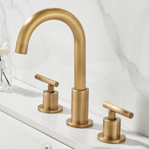 ZYCDP Waschbeckenarmatur 3 Loch Zweigriff Wasserhahn Bad 360 Ggrad Drehbar Kalt Warm Antik von ZYCDP
