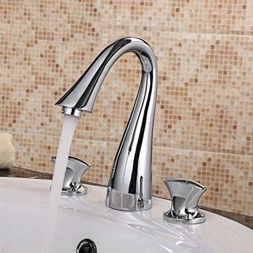 ZYCDP Waschbeckenarmatur Bad Retro, Waschbecken Armaturen Messing, Kaltes und Heißes Wasser, 3 Löcher Waschbecken Mischbatterie Armaturen, Waschbeckenarmatur Zweigriff, Chrom von ZYCDP