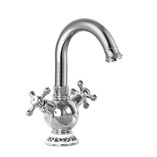 ZYCDP Waschbeckenarmatur Bad Retro Waschbeckenarmatur Zweigriff Waschbeckenarmatur Heißes Kaltes Wasser Retro Wasserhahn, Chrom von ZYCDP