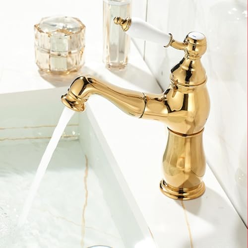 ZYCDP Waschbeckenarmatur Retro 360 Drehbar Wasserhahn Bad Ausziehbar Einhebelmischer Gold ZYCDP Waschbeckenarmatur Retro 360 Drehbar Wasserhahn Bad Ausziehbar Einhebelmischer Gold von ZYCDP