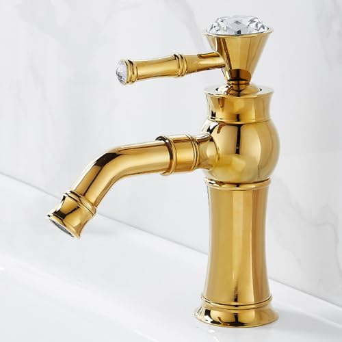 ZYCDP Waschbeckenarmatur Retro 360 Drehbar Wasserhahn Bad Warm und Kalt Einhebel Gold Kurz ZYCDP Waschbeckenarmatur Retro 360 Drehbar Wasserhahn Bad Warm und Kalt Einhebel Gold Kurz von ZYCDP