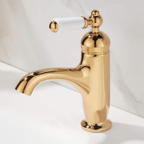 ZYCDP Waschbeckenarmatur Retro Einhebelmischer Wasserhahn Bad Warm und Kalt Messing Gold ZYCDP Waschbeckenarmatur Retro Einhebelmischer Wasserhahn Bad Warm und Kalt Messing Gold von ZYCDP