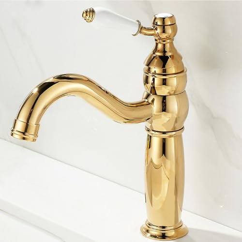 ZYCDP Waschbeckenarmatur Retro Wasserhahn Bad 360 Grad Drehbar Einhebelmischer Messing Gold ZYCDP Waschbeckenarmatur Retro Wasserhahn Bad 360 Grad Drehbar Einhebelmischer Messing Gold von ZYCDP