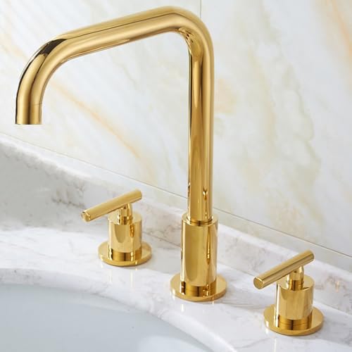 ZYCDP Waschtischarmatur 3 Loch 360 Drehbar Armatur Waschbecken Zweigriff aus Messing Gold ZYCDP Waschtischarmatur 3 Loch 360 Drehbar Armatur Waschbecken Zweigriff aus Messing Gold von ZYCDP
