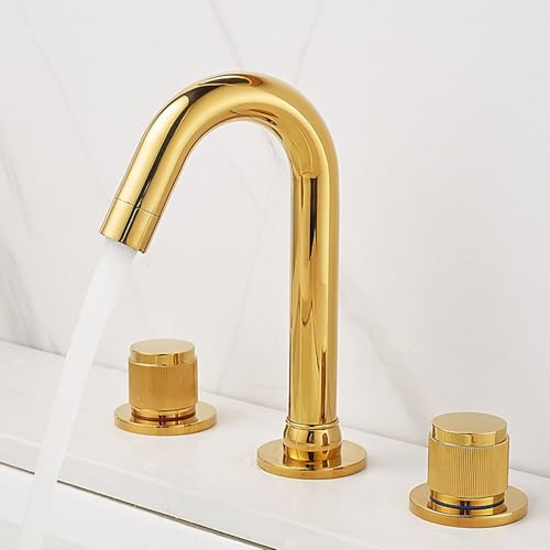 ZYCDP Waschtischarmatur 3 Loch 360 Drehbar Zweigriffarmatur Waschbecken Bad Warm und Kalt Gold ZYCDP Waschtischarmatur 3 Loch 360 Drehbar Zweigriffarmatur Waschbecken Bad Warm und Kalt Gold von ZYCDP