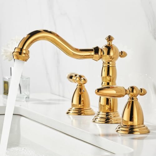 ZYCDP Waschtischarmatur 3 Loch 360 Grad Drehbar Wasserhahn Waschbecken Bad Warm und Kalt Gold ZYCDP Waschtischarmatur 3 Loch 360 Grad Drehbar Wasserhahn Waschbecken Bad Warm und Kalt Gold von ZYCDP