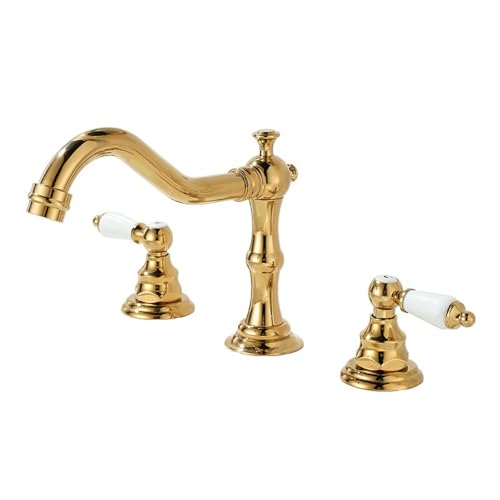 ZYCDP 3-Loch Waschtischarmatur Bad Gold, Doppelgriff Armatur Messing Zweigriffarmatur Bad Mischbatterie Warm und Kalt ZYCDP 3-Loch Waschtischarmatur Bad Gold, Doppelgriff Armatur Messing Zweigriffarmatur Bad Mischbatterie Warm und Kalt von ZYCDP
