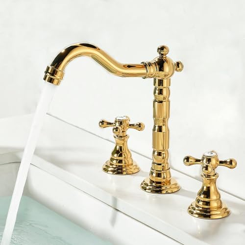 ZYCDP Waschtischarmatur 3 Loch Doppelkreuzgriff Badezimmer Wasserhahn Retro aus Messing Gold ZYCDP Waschtischarmatur 3 Loch Doppelkreuzgriff Badezimmer Wasserhahn Retro aus Messing Gold von ZYCDP