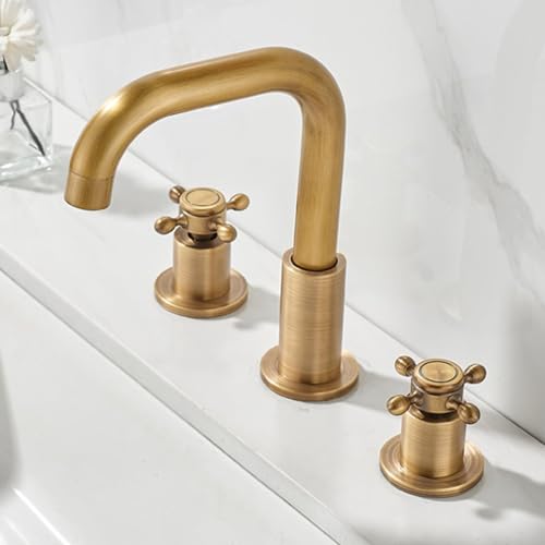 ZYCDP Waschtischarmatur 3 Loch Kreuzgriff Wasserhahn Bad 360 Ggrad Drehbar Messing Antik von ZYCDP