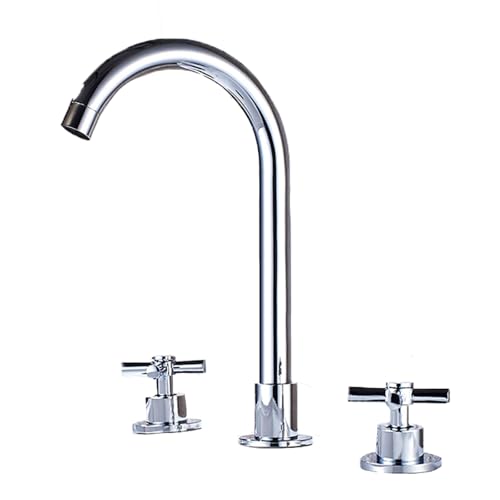 ZYCDP Waschtischarmatur 3 Loch Mischbatterie Waschbecken Chrom, Wasserhahn Bad 2 Kreuzgriff 360 Grad Drehbar Mischbatterie Bad Messing von ZYCDP