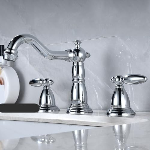 ZYCDP Waschtischarmatur 3 Loch Zweigriffarmatur Waschbecken Bad 360 Grad Drehbar Messing Chrom von ZYCDP