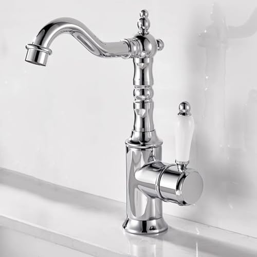 ZYCDP Waschtischarmatur Retro Vintage Einhebel Wasserhahn Bad 360 Grad Drehbar Messing Chrom ZYCDP Waschtischarmatur Retro Vintage Einhebel Wasserhahn Bad 360 Grad Drehbar Messing Chrom von ZYCDP