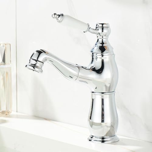ZYCDP Waschtischarmatur Retro Vintage Messing Wasserhahn Bad Ausziehbar Einhebelmischer Chrom ZYCDP Waschtischarmatur Retro Vintage Messing Wasserhahn Bad Ausziehbar Einhebelmischer Chrom von ZYCDP