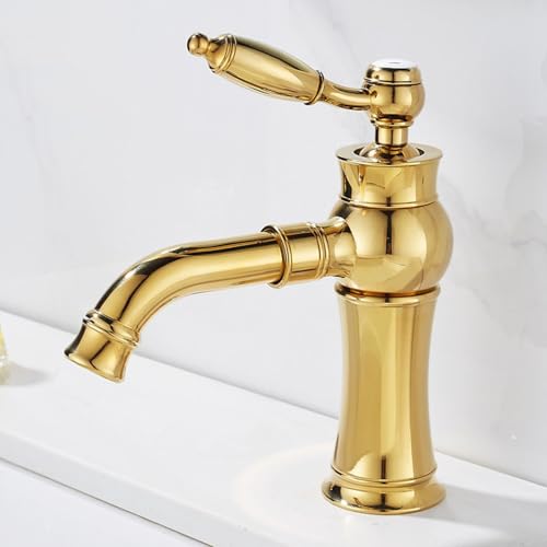 ZYCDP Waschtischarmatur Retro Vintage Waschbeckenarmatur Einhebel 360 Grad Drehbar Gold Kurz ZYCDP Waschtischarmatur Retro Vintage Waschbeckenarmatur Einhebel 360 Grad Drehbar Gold Kurz von ZYCDP