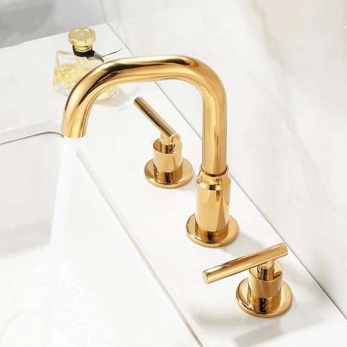 ZYCDP Wasserhahn Bad 3 Loch 360 Grad Drehbar Badarmatur Zweigriffmischer Warm und Kalt Wasser Gold ZYCDP Wasserhahn Bad 3 Loch 360 Grad Drehbar Badarmatur Zweigriffmischer Warm und Kalt Wasser Gold von ZYCDP