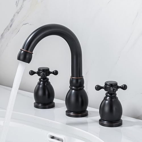 ZYCDP Wasserhahn Bad 3 Loch 360 Grad Drehbar Mischbatterie Waschbecken Zweigriff Doppelkreuzgriff Schwarz von ZYCDP