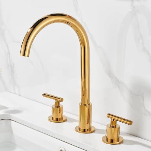 ZYCDP Wasserhahn Bad 3 Loch 360 Grad Drehbar Waschtischarmatur Zweigriff Warm und Kalt Gold ZYCDP Wasserhahn Bad 3 Loch 360 Grad Drehbar Waschtischarmatur Zweigriff Warm und Kalt Gold von ZYCDP