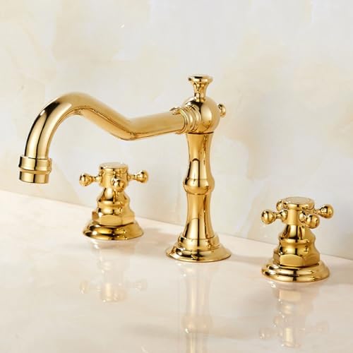 ZYCDP Wasserhahn Bad 3 Loch Doppelkreuzgriff Armatur Badezimmer Kalt Warm aus Messing Gold ZYCDP Wasserhahn Bad 3 Loch Doppelkreuzgriff Armatur Badezimmer Kalt Warm aus Messing Gold von ZYCDP
