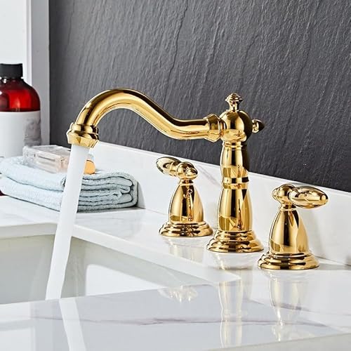 ZYCDP Wasserhahn Bad 3 Loch Mischbatterie Waschbecken Bad Zweigriff Badezimmer Armatur Messing Waschtischarmatur Bad, Gold von ZYCDP