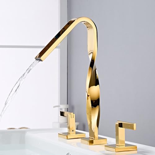 ZYCDP Wasserhahn Bad 3 Loch Wasserfall Badezimmer Armaturen Zweigriff Messing Warm Kalt Gold ZYCDP Wasserhahn Bad 3 Loch Wasserfall Badezimmer Armaturen Zweigriff Messing Warm Kalt Gold von ZYCDP