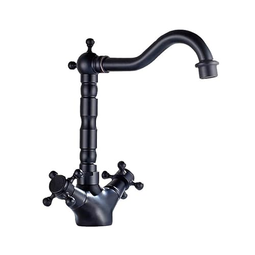 ZYCDP Wasserhahn Bad Messing Retro Waschbecken Wasserhahn Zweigriff Mischbatterie Waschtischarmatur Bad, Schwarz, Kurz von ZYCDP