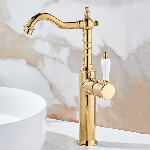 ZYCDP Wasserhahn Bad Retro Vintage Einhand Mischbatterie Waschbecken 360 Grad Drehbar Gold Hoch ZYCDP Wasserhahn Bad Retro Vintage Einhand Mischbatterie Waschbecken 360 Grad Drehbar Gold Hoch von ZYCDP