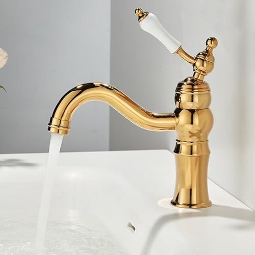 ZYCDP Wasserhahn Bad Retro Vintage Waschtischarmatur 360 Drehbar Einhebelmischer Gold ZYCDP Wasserhahn Bad Retro Vintage Waschtischarmatur 360 Drehbar Einhebelmischer Gold von ZYCDP