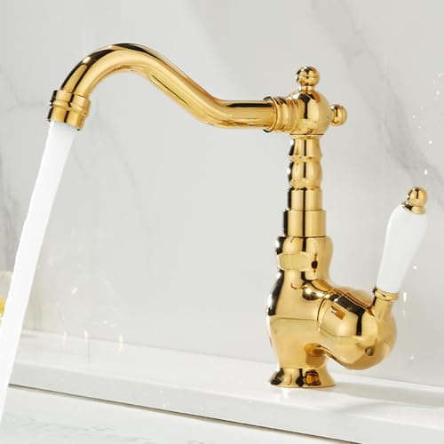 ZYCDP Wasserhahn Bad Vintage 360 Grad Drehbar Einhebelmischer Waschbecken Messing Gold ZYCDP Wasserhahn Bad Vintage 360 Grad Drehbar Einhebelmischer Waschbecken Messing Gold von ZYCDP