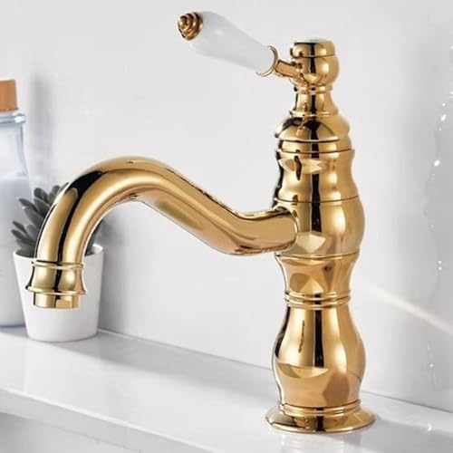 ZYCDP Wasserhahn Bad Vintage 360 Grad Drehbar Waschbeckenarmatur Einhebel Kalt Warm Gold ZYCDP Wasserhahn Bad Vintage 360 Grad Drehbar Waschbeckenarmatur Einhebel Kalt Warm Gold von ZYCDP
