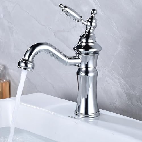ZYCDP Wasserhahn Bad Vintage Einhebelmischer Bad Armatur Waschbecken Kalt Warm Messing Chrom ZYCDP Wasserhahn Bad Vintage Einhebelmischer Bad Armatur Waschbecken Kalt Warm Messing Chrom von ZYCDP
