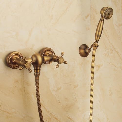 ZYCDP Wasserhahn Badewanne Retro Zweigriff Wannenbatterie Wandmontage Wasserhahn Bad Dusche Messing Badewanne Mischbatterie, Antike A von ZYCDP