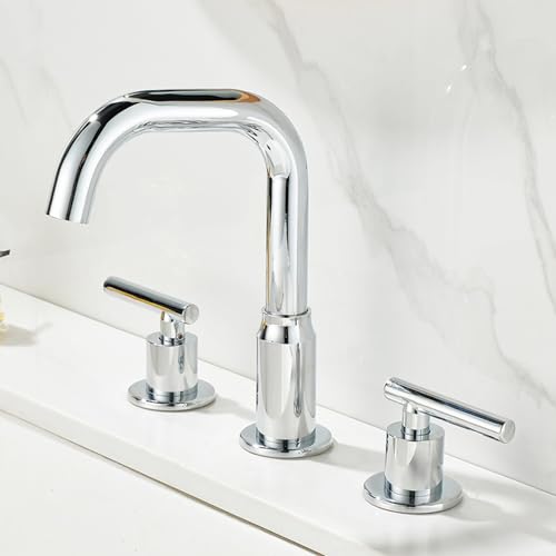 ZYCDP Wasserhahn Badezimmer 3 Loch Zweigriff Armatur Bad 360 Drehbar Kalt und Warm Messing Chrom von ZYCDP
