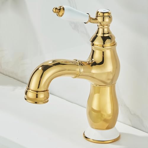 ZYCDP Wasserhahn Badezimmer Retro Messing Waschtischarmatur Einhebelmischer Ausziehbar Gold ZYCDP Wasserhahn Badezimmer Retro Messing Waschtischarmatur Einhebelmischer Ausziehbar Gold von ZYCDP