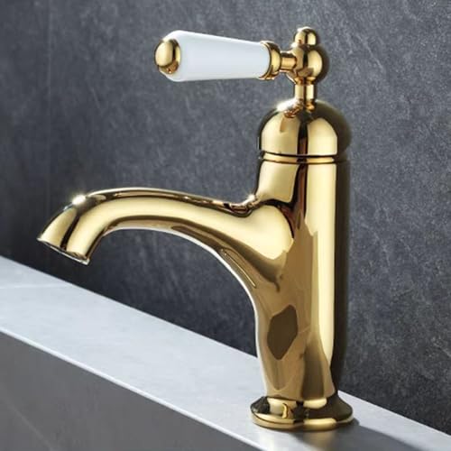 ZYCDP Wasserhahn Badezimmer Retro Messing Waschtischarmatur Einhebelmischer Kalt Warm Gold ZYCDP Wasserhahn Badezimmer Retro Messing Waschtischarmatur Einhebelmischer Kalt Warm Gold von ZYCDP