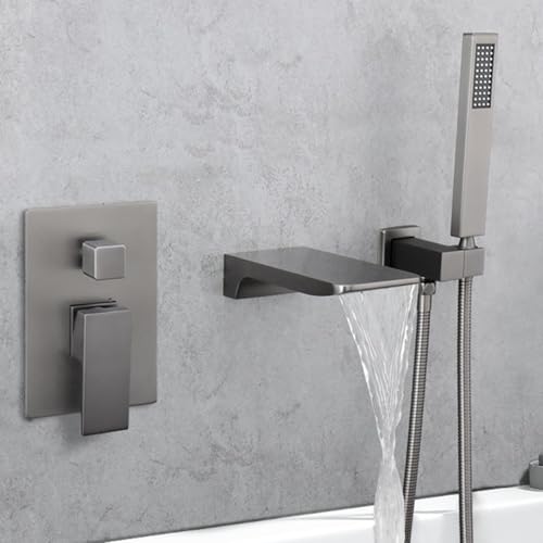ZYCDP Wasserhahn Dusche Unterputz Badewannenarmatur Wasserfall mit Brause Kalt und Warm Gungrau ZYCDP Wasserhahn Dusche Unterputz Badewannenarmatur Wasserfall mit Brause Kalt und Warm Gungrau von ZYCDP