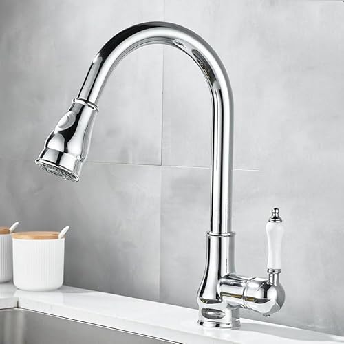 ZYCDP Wasserhahn Küche Messing Retro, Spültischarmatur 360°Drehbar Einhebelmischer Küche Mischbatterie Küche Armatur mit 2 Strahlarten Chrom von ZYCDP