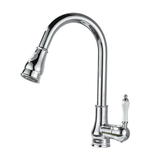 ZYCDP Wasserhahn Küche Retro Ausziehbar, Spülarmaturen Küche Messing Einhand Mischbatterie Küche Küchenarmatur 360 Drehbare Chrom von ZYCDP