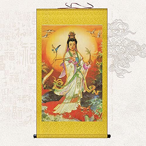 Chinesische Rollbilder, Porträtmalerei, Bodhisattva hängt Bilder, Porträtbild Feng Shui Tibetan Thangka, tibetischer Thangka Wandbehang, 10 Tempel Yama Dojo Porträtbild Seidenrolle Zeichnung Tempeldek von ZYCHKRL