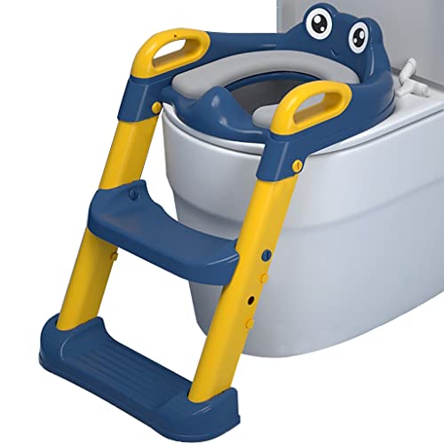 Topfchentrainer Hohenverstellbar Einstellbar Toilettensitz Mit Treppe Für Mädchen Und Jungen, Zusammenklappbar Toilettentrainer Mit Treppe Mit Frosch Rückenlehne, Belastbarkeit 50kg von ZYCSH