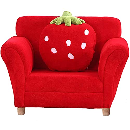 ZYCSKTL Junge Und Mädchen Prinzessin Niedlichen Cartoon Erdbeer Single Sofa Stuhl, Schlafzimmer Leseecke Weichkorallen Fleece Sessel, Tragend 60kg (Color : Red, Size : 48 * 55 * 67cm) von ZYCSKTL